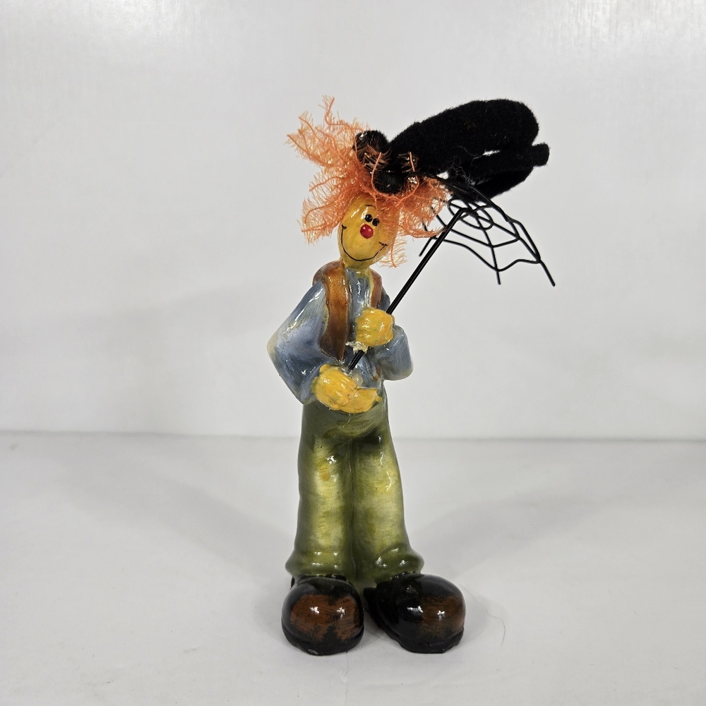 VTG Resin Pumpkin Head Figurine Holding An Umbrella Fall Rainy Day Cute Orange